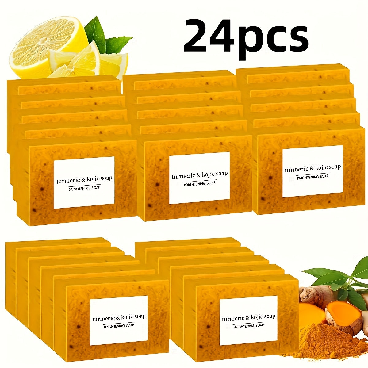 Kojic Acid Soap Bar 24-Pack Handmade – Lemon Turmeric Cold Process Bar Soap with Ginger Extract & Exfoliating Granules