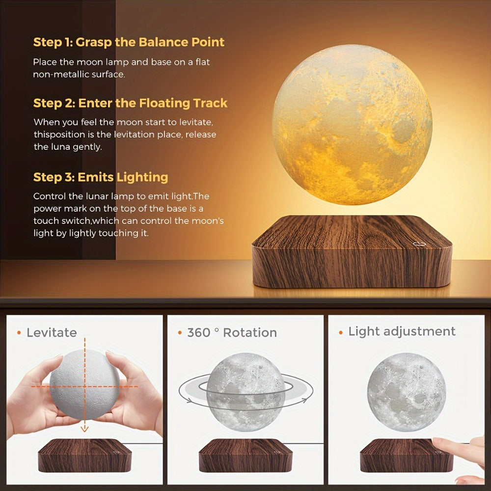Levitating Moon Lamp Magnetic Floating Spinning Luna Night Light 3 Color Modes LED Moon Light for Entryways, Bedrooms and Living Spaces