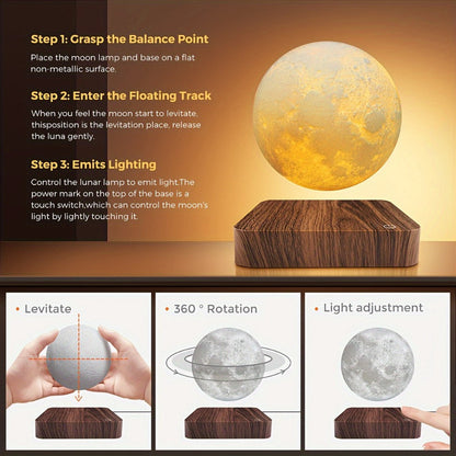 Levitating Moon Lamp Magnetic Floating Spinning Luna Night Light 3 Color Modes LED Moon Light for Entryways, Bedrooms and Living Spaces