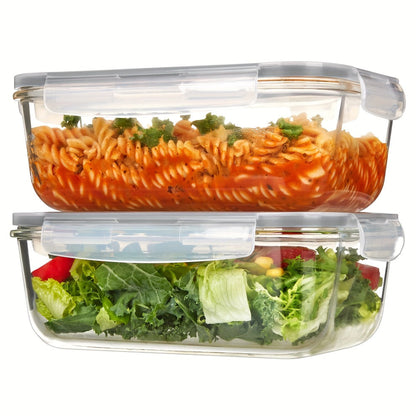 Food Storage Containers Two-Pack 63 oz Borosilicate Glass Set with Hinged Lids in Green or Gray