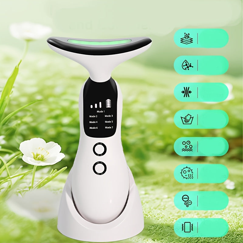 7-in-1 Neck Beauty Device with Base – Multi-Functional Skincare Tool, USB Rechargeable, Anti-Aging Neck Firming & Lifting