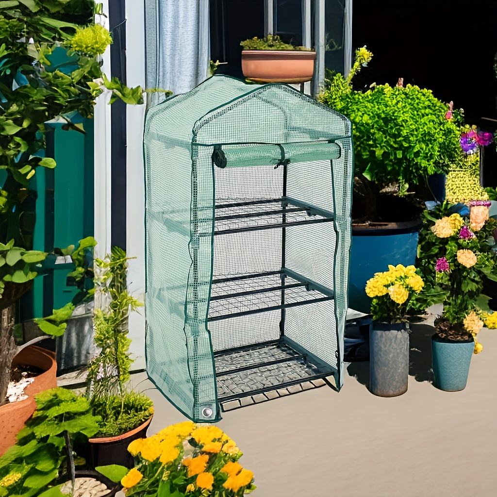 Mini Greenhouse with Steel Frame & Roll-Up Zipper Door, Portable Indoor Outdoor Plant Greenhouse