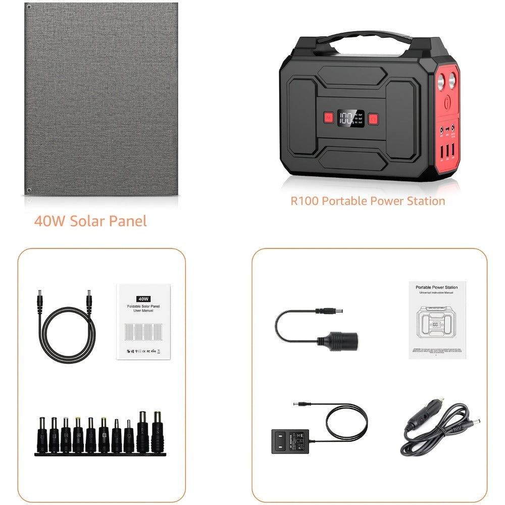 100W 146Wh Portable Power Station Solar Generator with 40W Foldable Solar Panel, 146Wh Backup Battery for Camping Hiking RV Emergency
