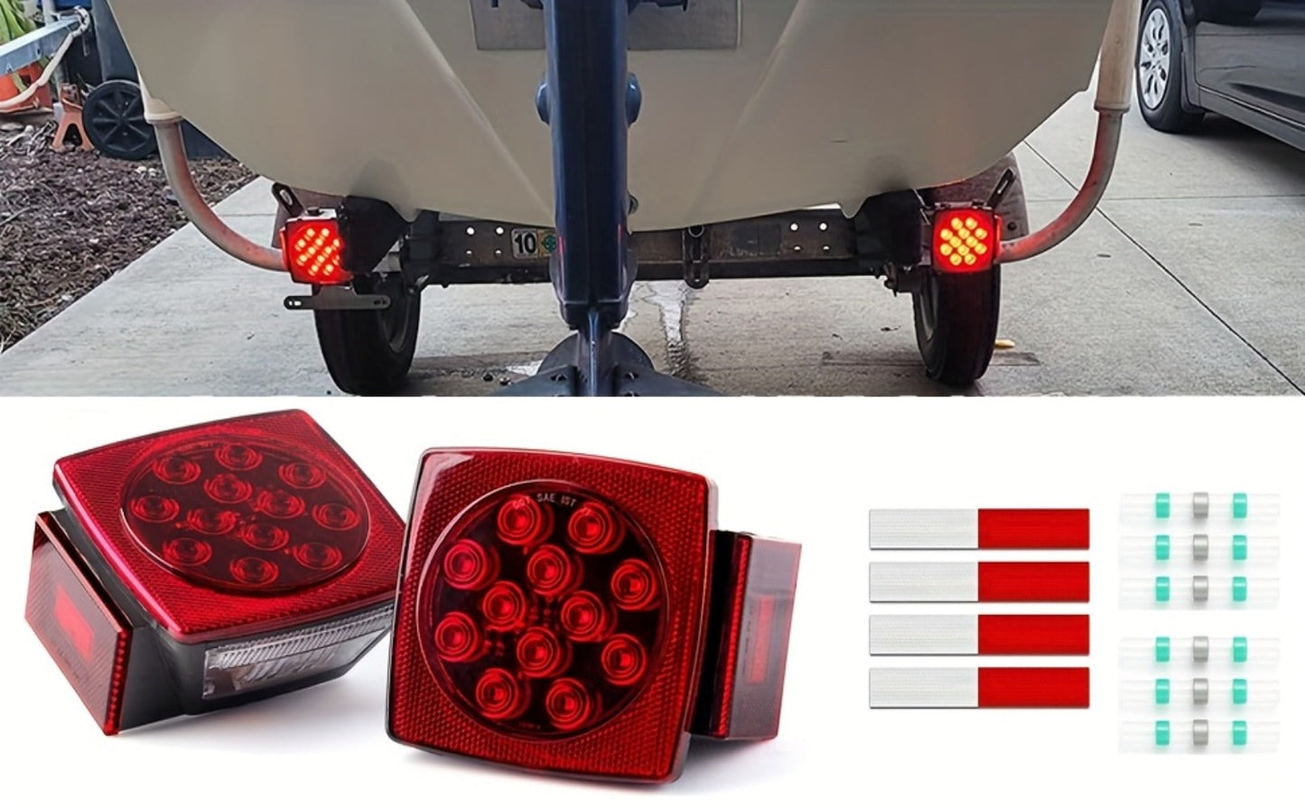 Trailer LED Light Kit 12V – Stop Turn Tail Brake License Plate & Side Marker Lights with Connectors for Trailers Under 80"