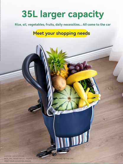 Stair Climbing Shopping Cart with Detachable Hand Truck, Foldable Grocery Trolley with Spacious Polyester Bag for Home Market Transport