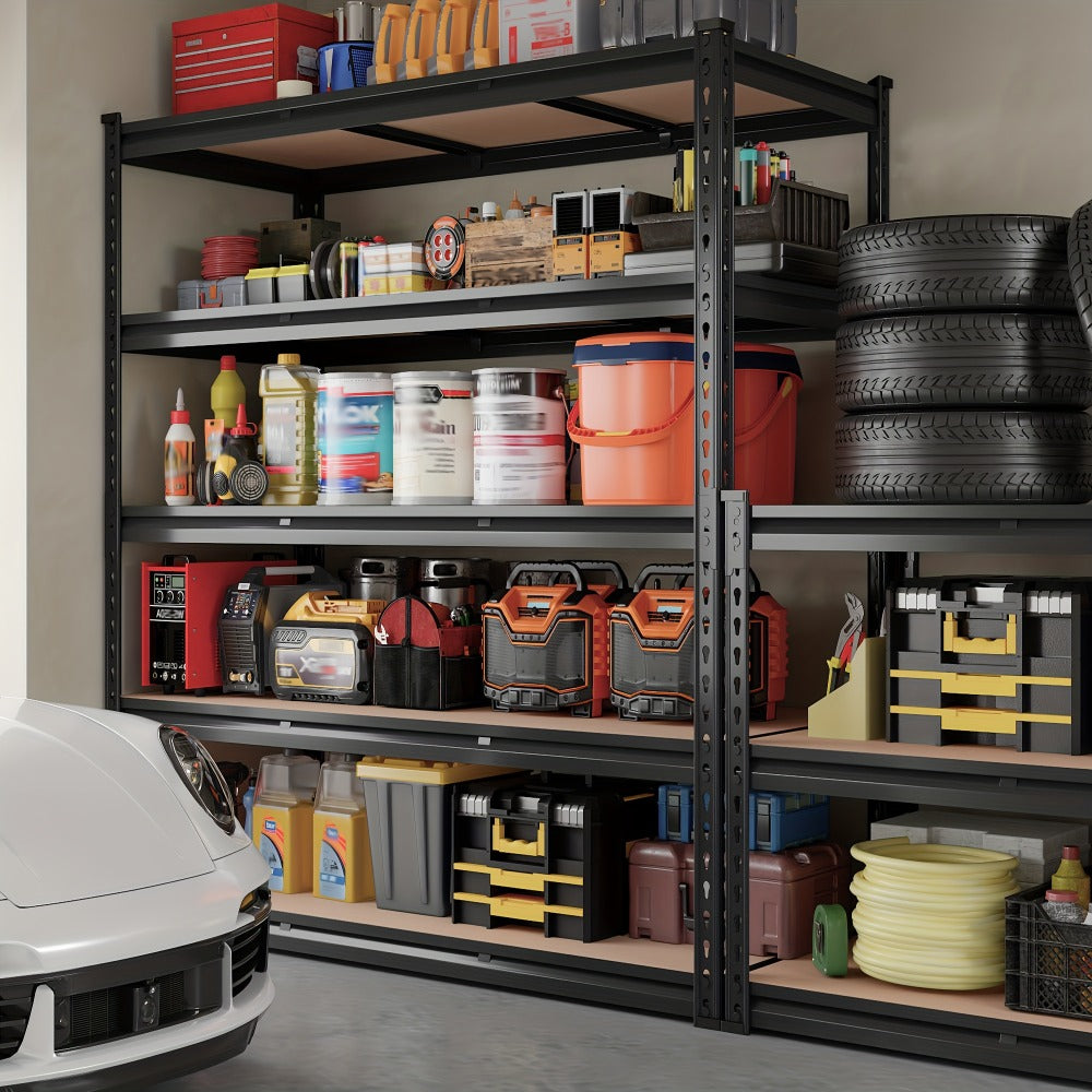 Garage Shelving 5-Tier Metal Storage Shelves Adjustable Steel Shelf Unit for Garage Basement Warehouse Easy Assembly Black Silver