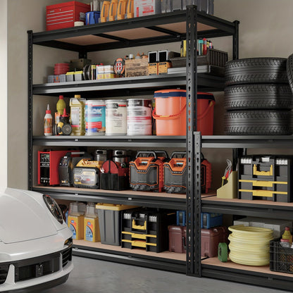 Garage Shelving 5-Tier Metal Storage Shelves Adjustable Steel Shelf Unit for Garage Basement Warehouse Easy Assembly Black Silver
