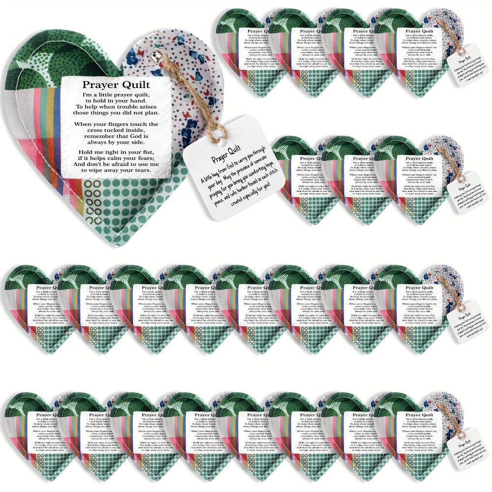Mini Prayer Quilts 24pcs – Christian Sympathy Gift Set with Cross Heart Pocket & Bible Verse Scripture Panels for Women, Baptism
