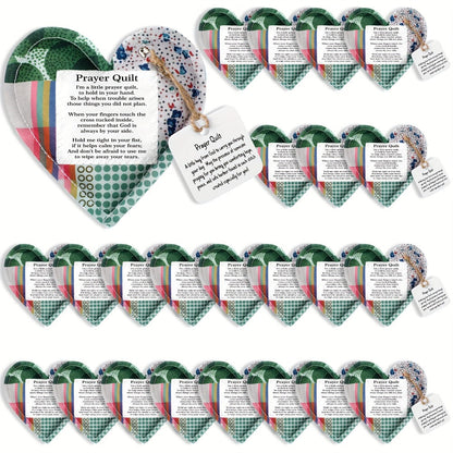 Mini Prayer Quilts 24pcs – Christian Sympathy Gift Set with Cross Heart Pocket & Bible Verse Scripture Panels for Women, Baptism