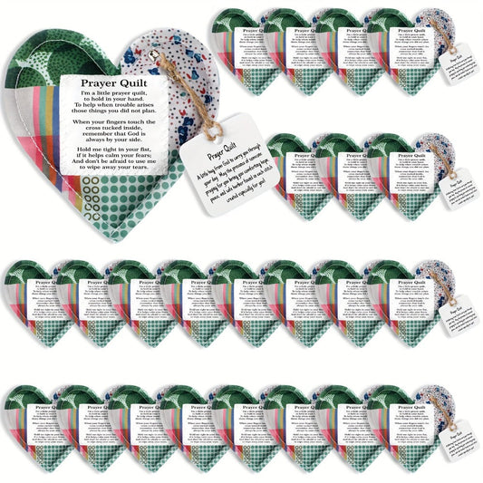 Mini Prayer Quilts 24pcs – Christian Sympathy Gift Set with Cross Heart Pocket & Bible Verse Scripture Panels for Women, Baptism