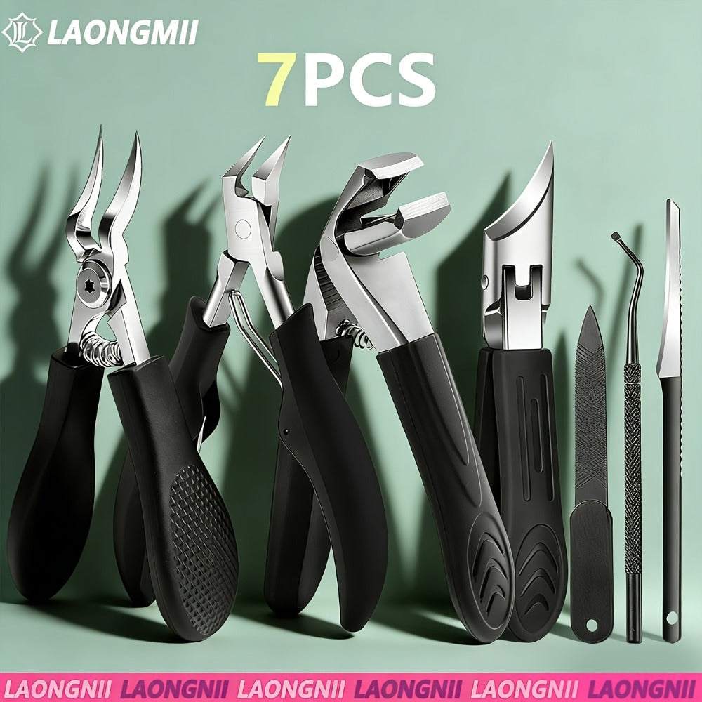 Toenail Clippers Set 7pcs Heavy Duty Wide Jaw – Professional Stainless Steel Pedicure Kit for Thick & Ingrown Toenails