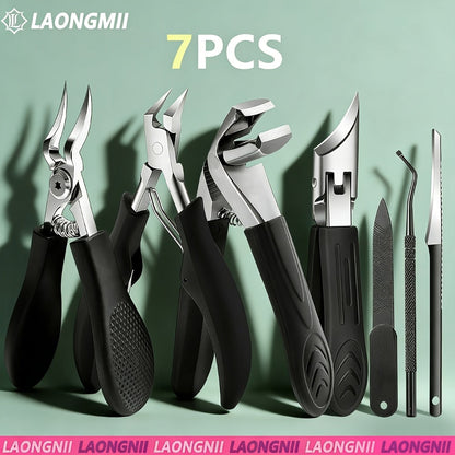 Toenail Clippers Set 7pcs Heavy Duty Wide Jaw – Professional Stainless Steel Pedicure Kit for Thick & Ingrown Toenails