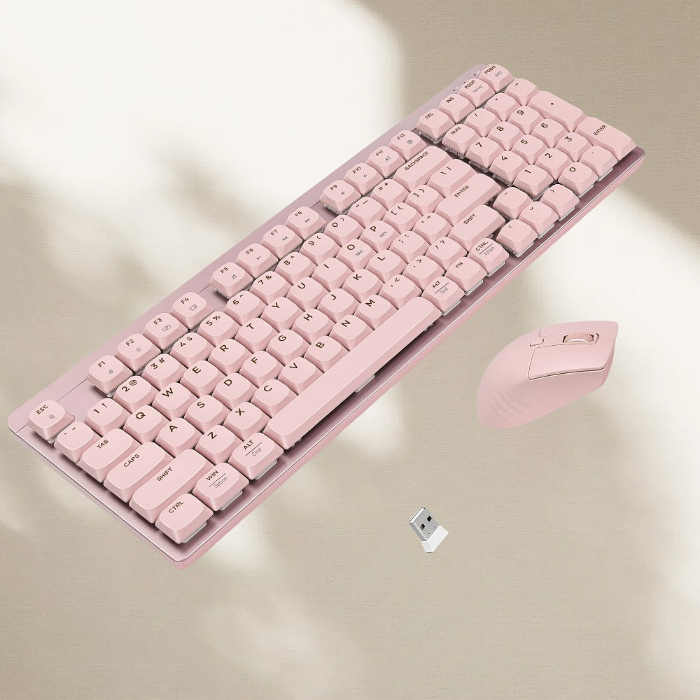 Wireless Keyboard and Mouse Combo 98 Keys Full Size, 2.4GHz, Mechanical Feel, Quiet Keys, Design for PC