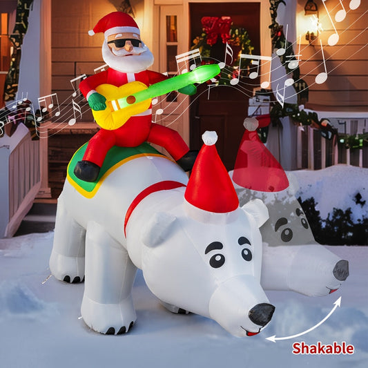 Christmas Inflatable Decoration with LED & Music, Head-Shaking Santa Claus on Polar Bear or Snowman