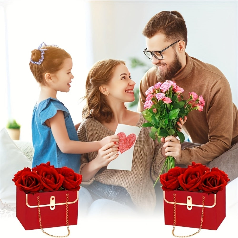Paper Flower Bouquet Gift Bags with Metal Chain Handle Bulk – 12/24/36/48 Pcs Tote Bags for Wedding Party Birthday Florist Graduation