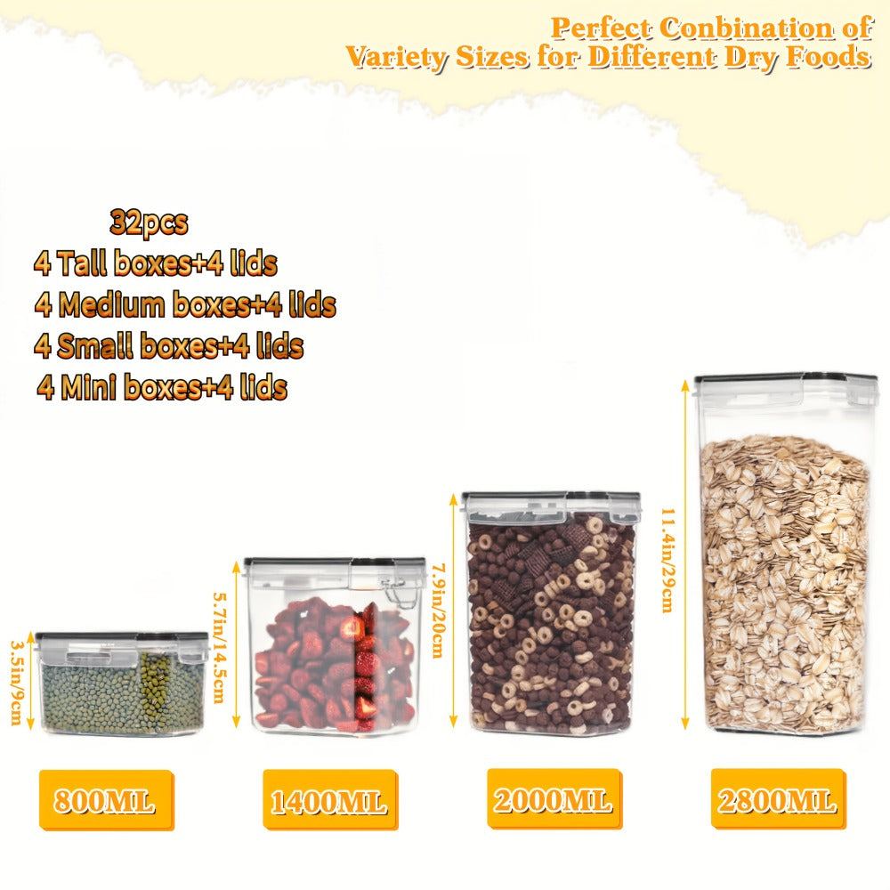 Food Storage Containers 8-, 16-, 30- or 32-Piece Rectangular Pantry Box Set with Matching Lids