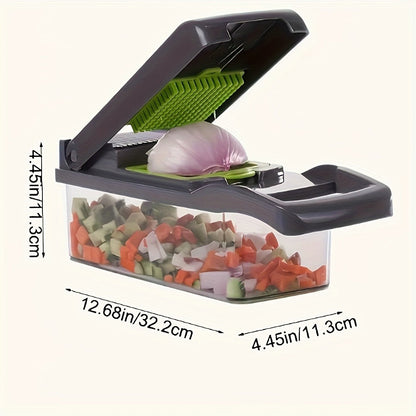 16-in-1 Vegetable Chopper Set with 8 Interchangeable Blades, Manual Food Chopper with Container, Peeler & Filter for Onion