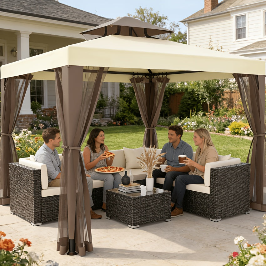 Gazebo Tent 10x10 FT Mosquito Netting Quick Setup Outdoor Canopy for Garden, Yard and Pest Management