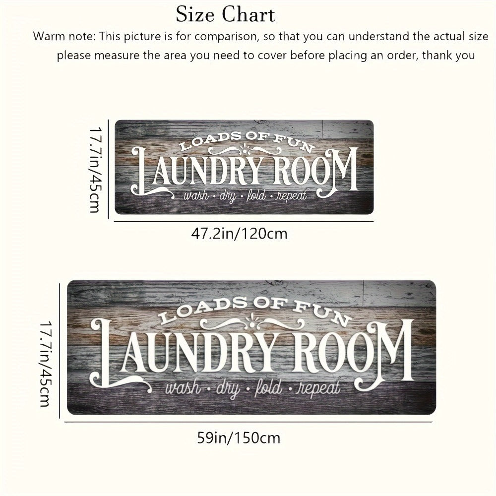 Non-Slip Laundry Room Mat Wood Grain Design – Heavy Duty Washable Rubber Backing Carpet | Rustic Dark Brown & Gray Kitchen Bathroom Rug |