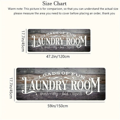 Non-Slip Laundry Room Mat Wood Grain Design – Heavy Duty Washable Rubber Backing Carpet | Rustic Dark Brown & Gray Kitchen Bathroom Rug |