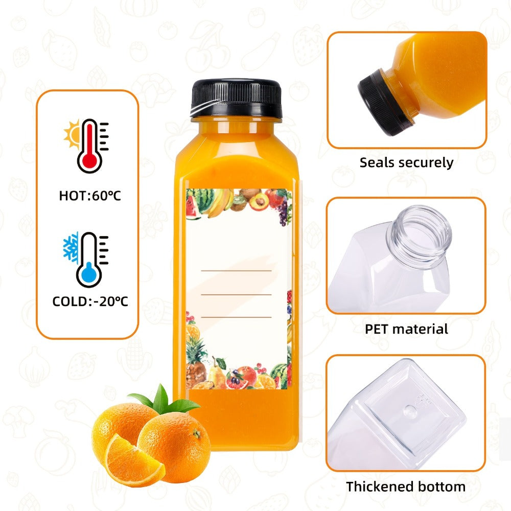128pcs 12oz Empty Plastic Bottles Bulk, Reusable Clear Juice Containers with Funnel & Brush for Smoothies Ginger Tea Coffee