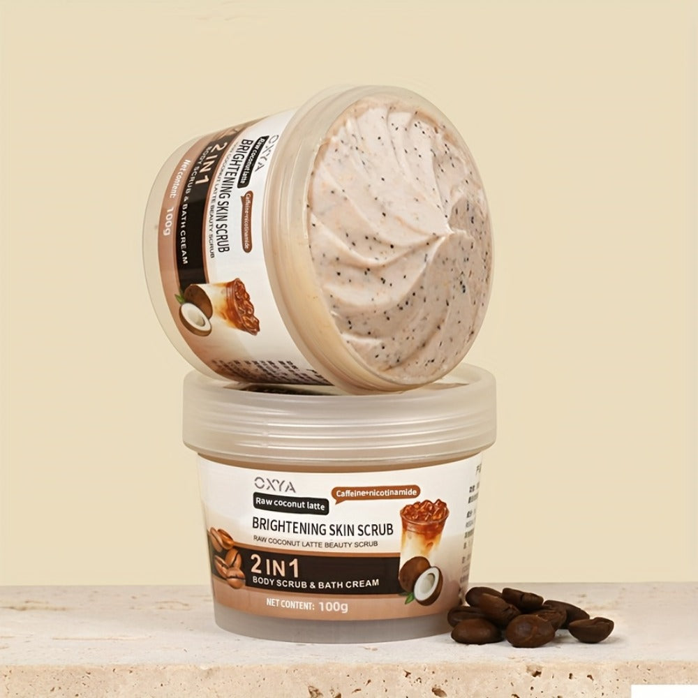 Exfoliating Body Scrub with Coconut Oil & Shea Butter – Raw Coconut Latte Sugar Scrub for Women, Deep Moisturizing Face & Body Exfoliator