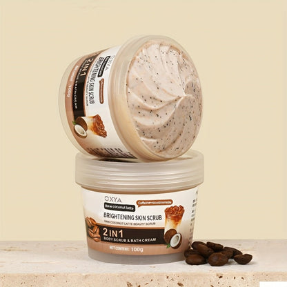 Exfoliating Body Scrub with Coconut Oil & Shea Butter – Raw Coconut Latte Sugar Scrub for Women, Deep Moisturizing Face & Body Exfoliator