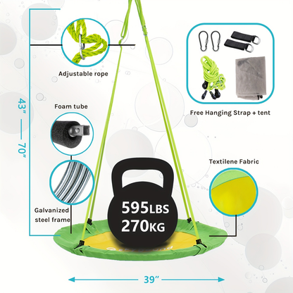 Flying Saucer Tree Swing 39"-43" – Textilene Fabric, UV & Tear Resistant, 360° Rotating with Adjustable Rope
