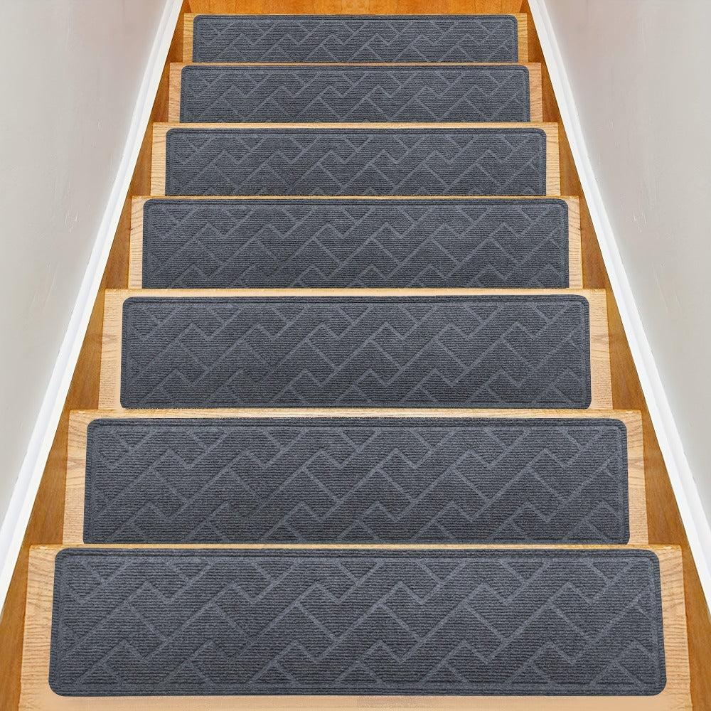 Stair Treads 15pcs 8"x30" Self-Adhesive Carpet Pads for Wooden Steps, Polyester Indoor Stair Mats for Safety