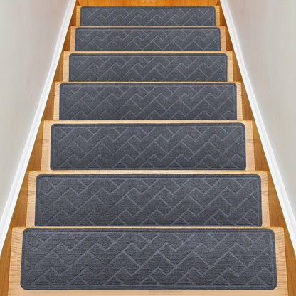 Stair Treads 15pcs 8"x30" Self-Adhesive Carpet Pads for Wooden Steps, Polyester Indoor Stair Mats for Safety