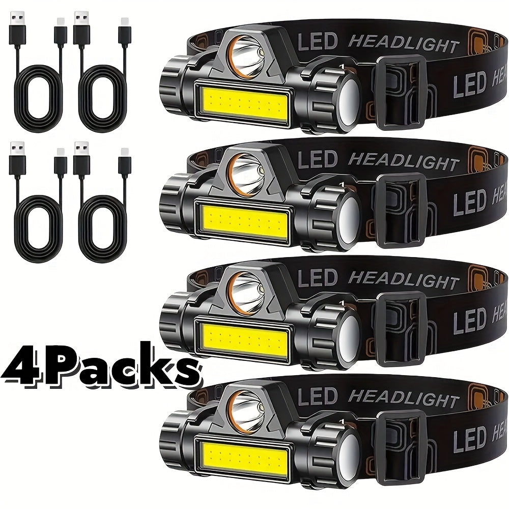 Rechargeable Headlamp 4 Pack, COB LED Head Lamp with Magnetic Base, USB Rechargeable Super Bright Headlight