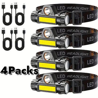 Rechargeable Headlamp 4 Pack, COB LED Head Lamp with Magnetic Base, USB Rechargeable Super Bright Headlight