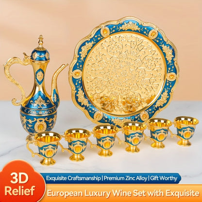 Vintage Turkish Coffee Tea Set – Zinc Alloy Teapot, 6 Cups & Tray | European Style Luxury Gift Set for Tea, Coffee & Cappuccino