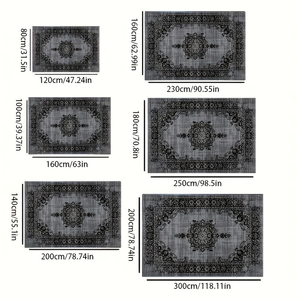 Area Rug Velvet Bohemian Floral Geometric Low-Pile Design in Six Machine-Washable Room Sizes