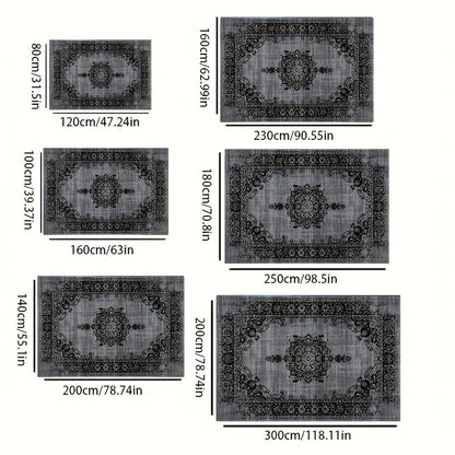 Area Rug Velvet Bohemian Floral Geometric Low-Pile Design in Six Machine-Washable Room Sizes