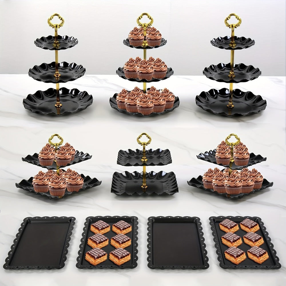 Cake Stand Set 10-Piece Black Tiered Cupcake Stands with Appetizer Trays for Birthday Baby for Entryways, Bedrooms and Living Spaces