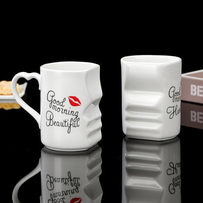 Kissing Couple Ceramic Mug Set 2pcs – Love Coffee Mug Anniversary Wedding Valentine Gift 360ml