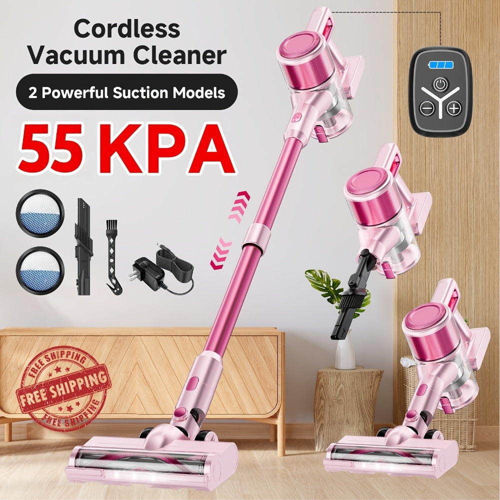 Cordless Vacuum Cleaner 55KPa 8-in-1 Stick Vacuum with LED Light 180° Swivel Wireless for Entryways, Bedrooms and Living Spaces