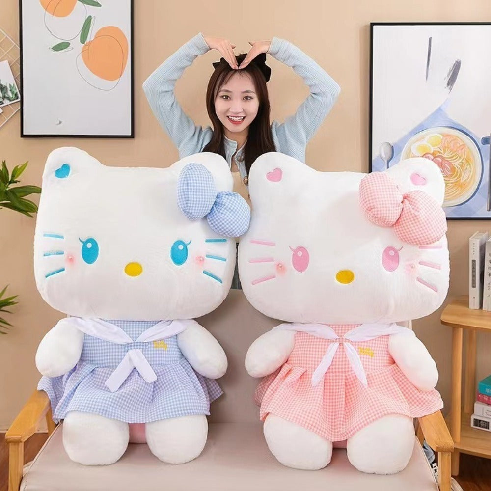 Hello Kitty Dress Up Plush 13.78 Inch, Sanrio Licensed KT Cat Stuffed Doll in Plaid Outfit