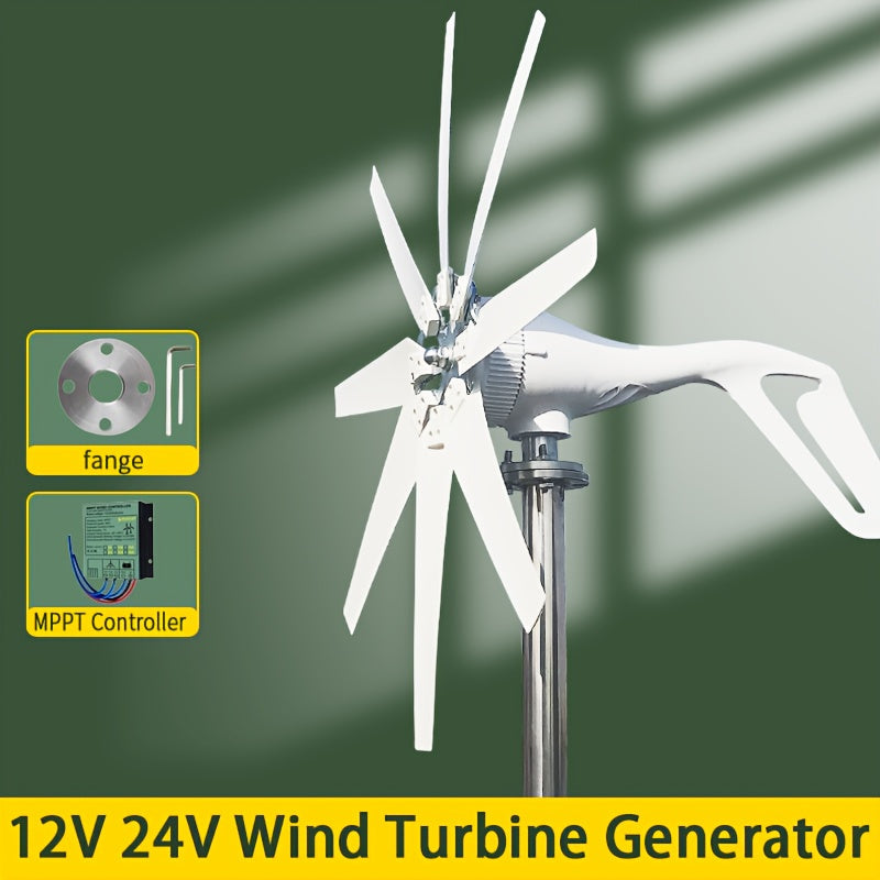 Wind Turbine Generator 1000W 12V/24V, 8-Blade MPPT Controller Kit, Coreless Magnet Home Rooftop Off-Grid Power System Windmill