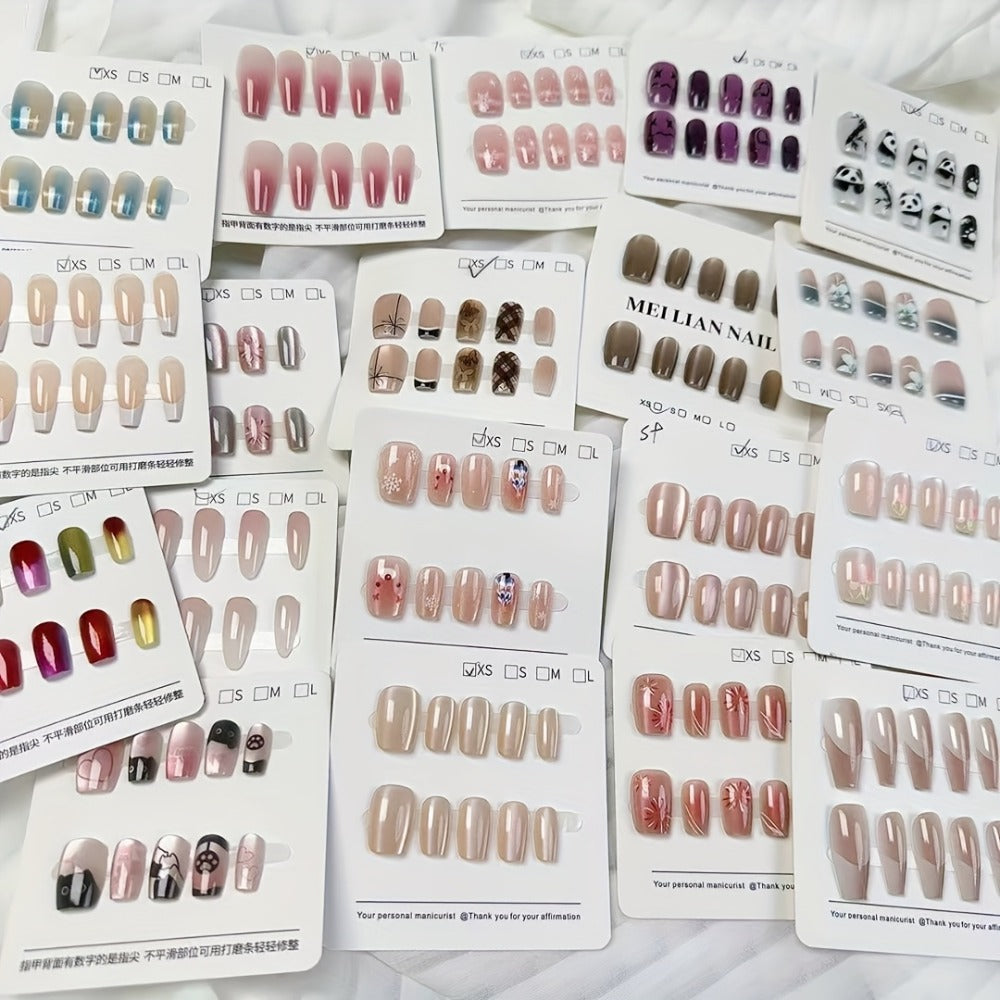 Press On Nails 96-Piece Long Full-Cover Set with Random Assorted Glossy Designs and Multi-Pack Options