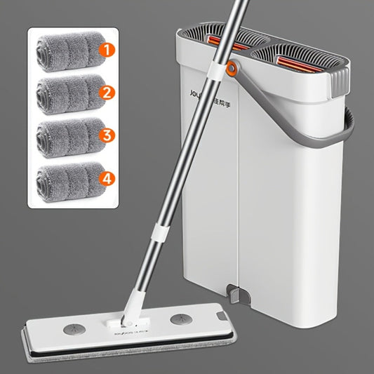 Flat Mop and Bucket Set with Metal Rod 360 Degree Swivel Head Reusable Microfiber Pads for Entryways, Bedrooms and Living Spaces