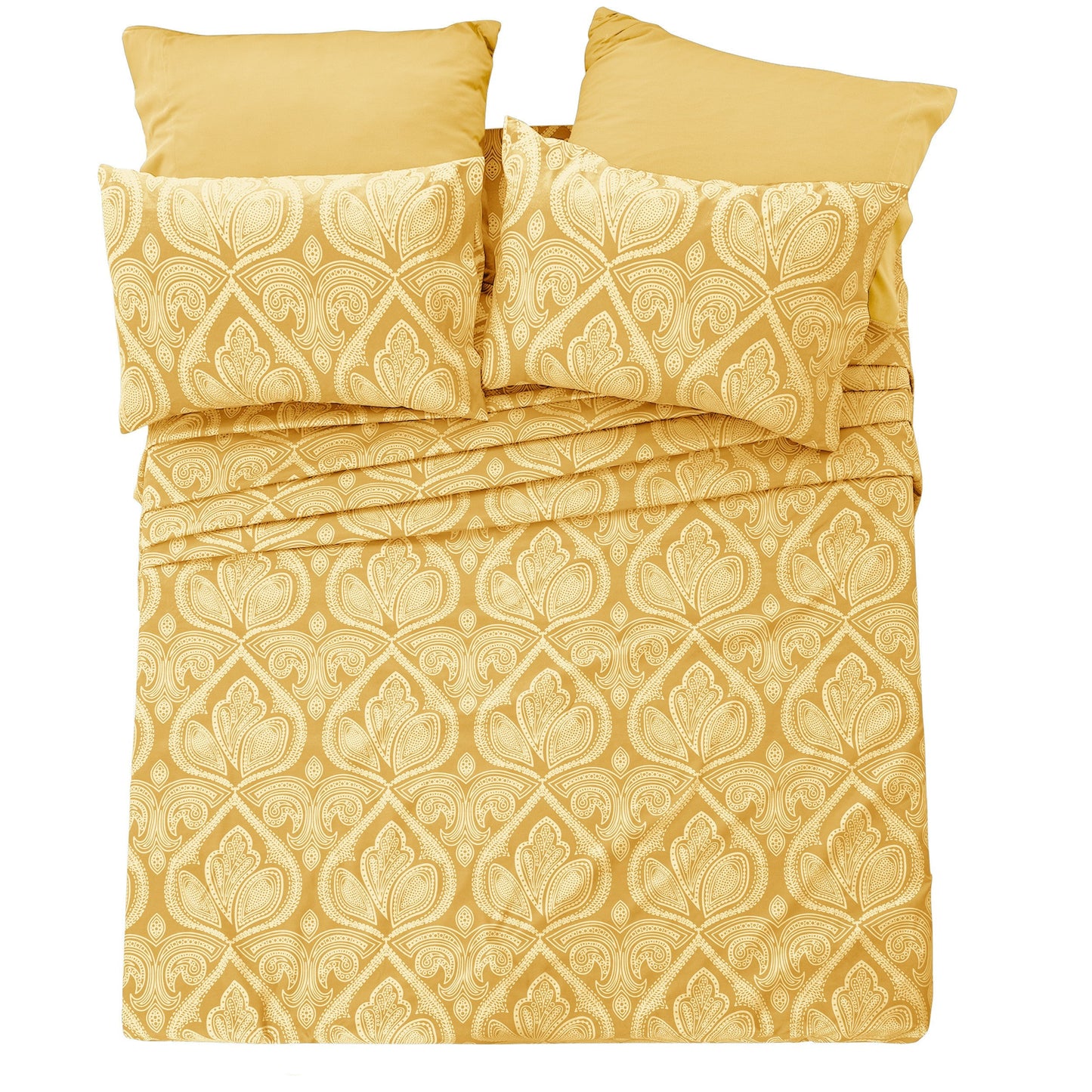 Bed Sheet Set 6-Piece Paisley Brushed Microfiber with 16-Inch Pocket and Six Size Families