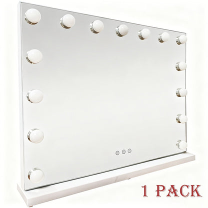 Hollywood Vanity Mirror with 15 LED Bulbs, 23 x 19 Inch Frame, Three Brightness Levels and White Base