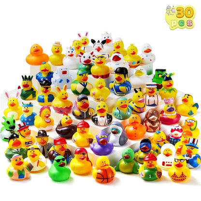 30-Piece Mini Duck Bath Toy Assortment with 2-Inch Character Designs and Mesh Storage Bag Pictured