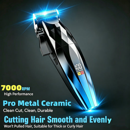 Hair Clipper Cordless Ceramic-Blade Trimmer with 7000RPM Motor, Eight Guide Combs and Three Colors