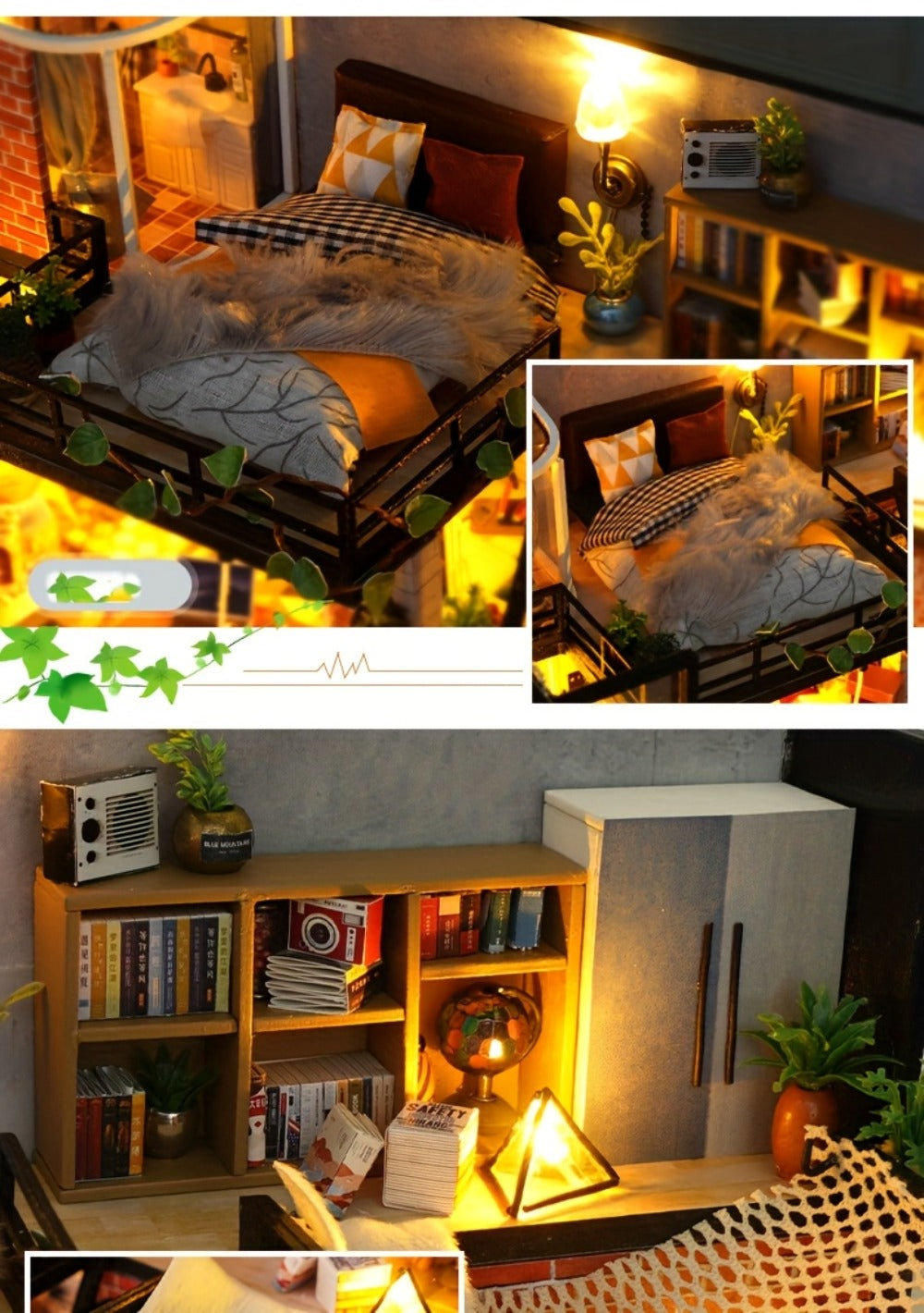 DIY Dollhouse Kit 2 Story with Dust Cover, Handmade Miniature House Model with Furniture Parts, No Glue No Batteries