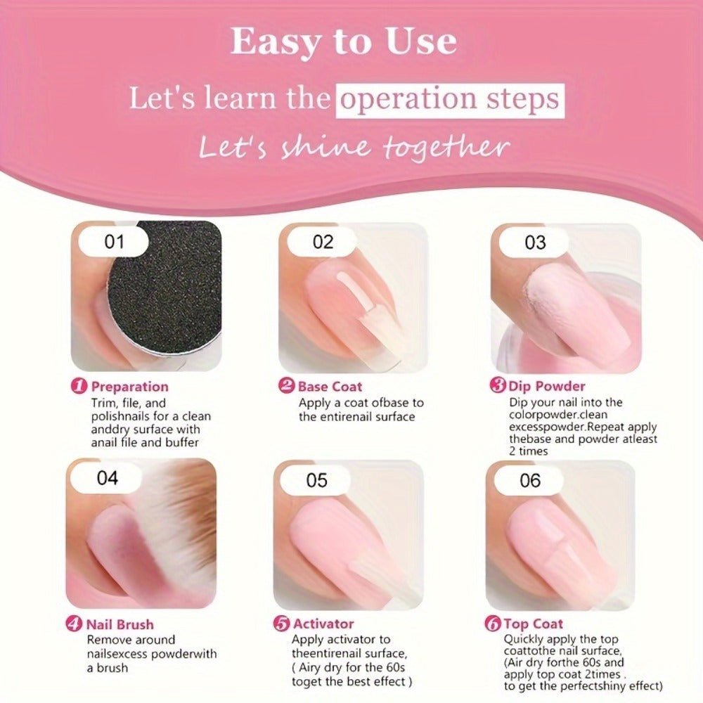 Dip Powder Nail Kit with NOCIS Label, 20 Pink Purple Brown Glitter Powders, Four Liquids and Nail Tools