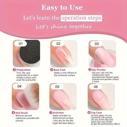 Dip Powder Nail Kit with NOCIS Label, 20 Pink Purple Brown Glitter Powders, Four Liquids and Nail Tools