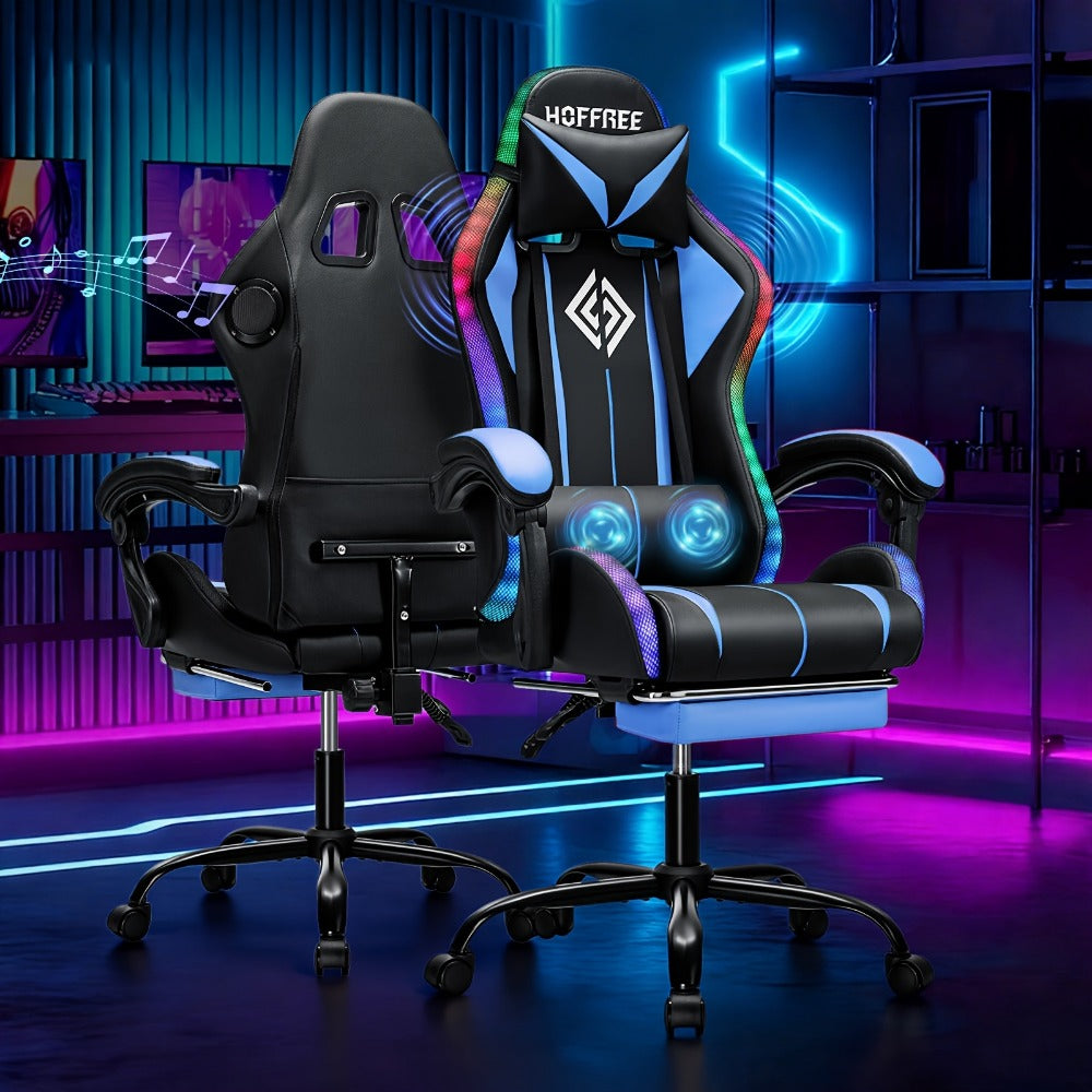 Gaming Chair, LED with RGB Lights, Wireless Speakers & Massage - Big and Tall Reclining shown in the main product view